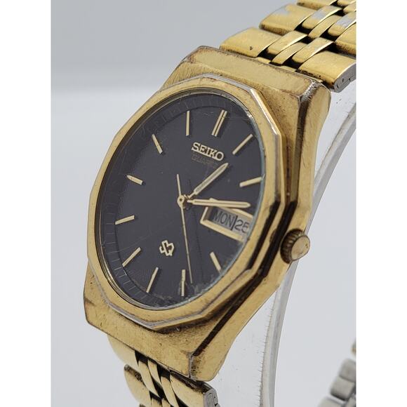Seiko SQ Day/Date Men's Vintage Gold Tone Watch 8c23-6059 (M)